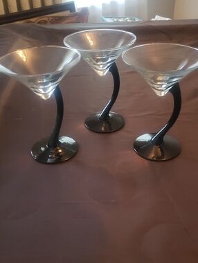 Source Unknown Clear Glass Martini Glasses with Black Twisted Stems (Set of 3)